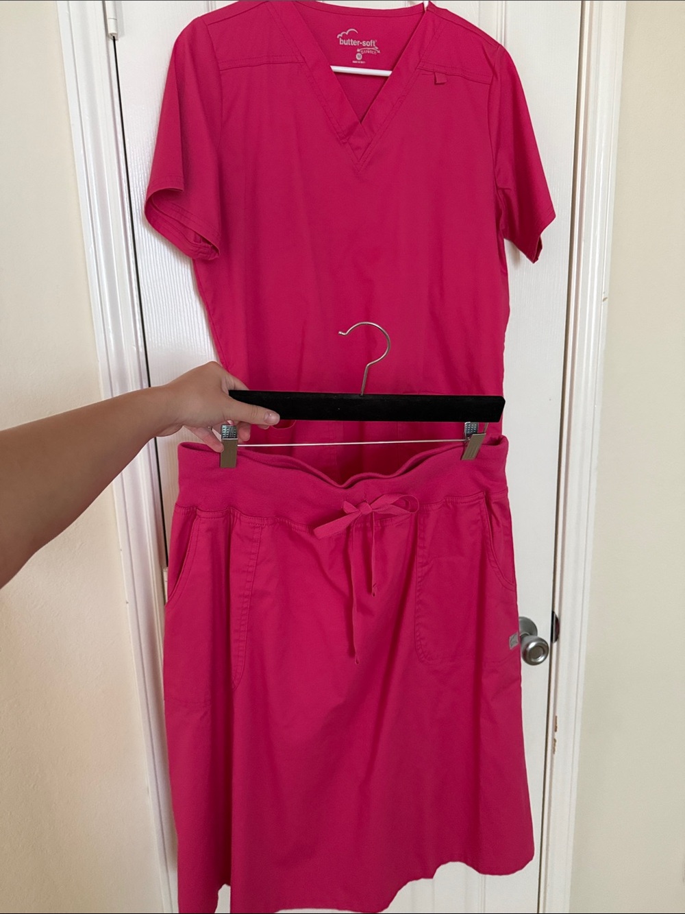 Buttersoft Hot Pink scrub skirt set